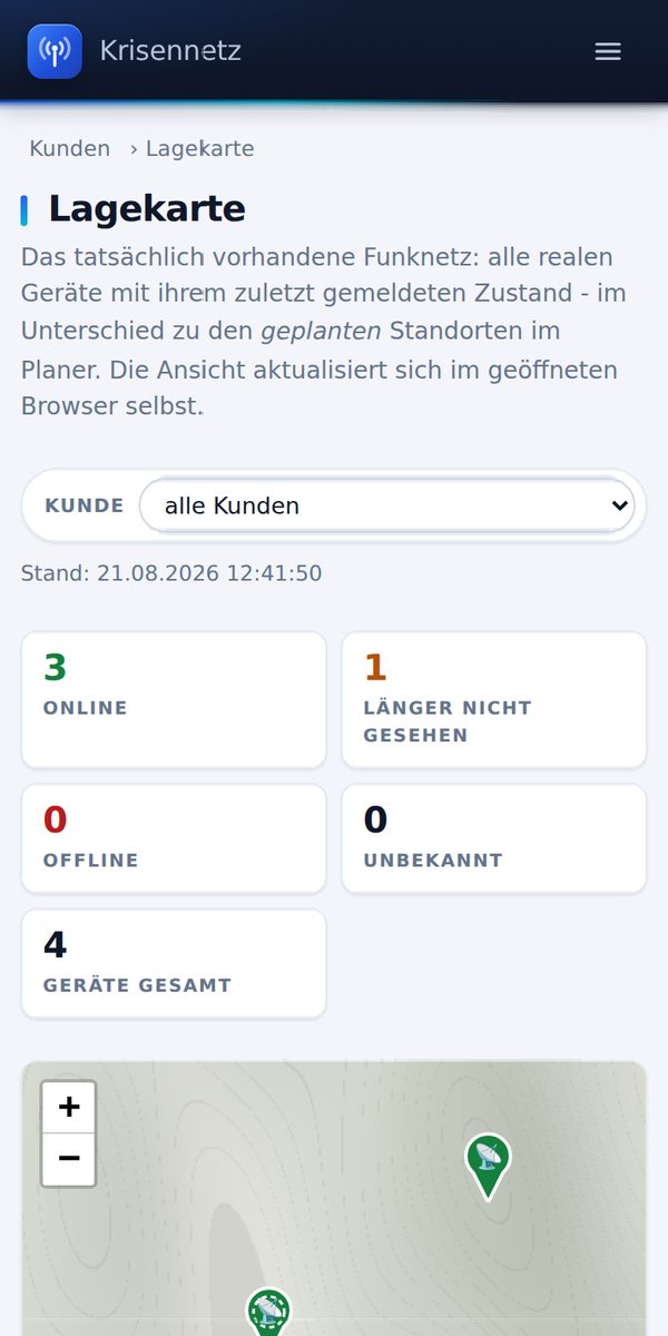 Die Lagekarte des Portals auf einem Smartphone: Kennzahlen und Karte in schmaler Darstellung.